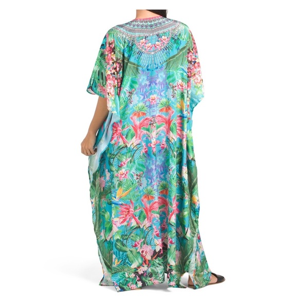 NWT La Moda Tropical Cover Up Caftan Garden Maxi Dress w/ Embellishments One Sz - Picture 5 of 9